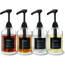 Coffee Syrup Dispenser - Glass Dispenser with 1/4oz Large Capacity Pump, Coffee Bar Organizer, Black, 16oz