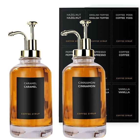 Coffee Syrup Dispenser for Coffee Dispenser Glass Syrup Bottle Set of 2 Refillable Bottles for Condiment