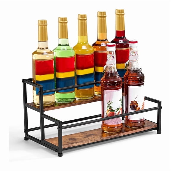 Coffee Syrup Organizer, 2-Tier 10 Syrup Bottles Rack for Coffee Bar, Liquor Bottle Display Shelf Holder Bar Shelf Stand