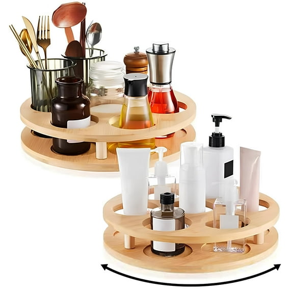 Coffee Syrup Organizer | 7 Bottle Capacity Bamboo Syrup Rack | Rotating Lazy Susan for Syrup Bottles | Wine Rack Tray for Kitchen & Coffee Bar Station