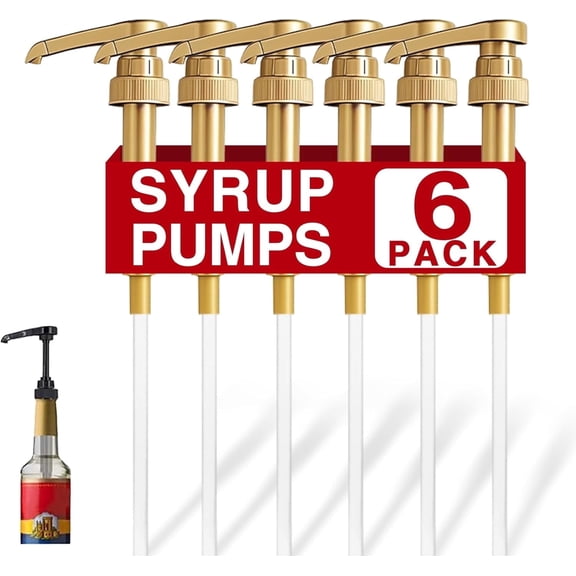 Coffee Syrup Pumps, 6 Pack Gold Syrup Pump, Skinny Syrup Pump for 750ml 25.4oz Syrup Bottle, Syrup Pump Dispenser for Kitchen Dinning Coffee Bar Drinking Mixes(Gold)