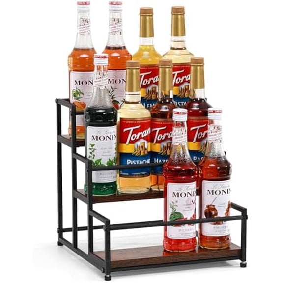 Coffee Syrup Rack Organizer, 3-Tier 12 Syrup Bottles Holder Stand for Coffee Bar, Liquor Bottle Display Shelf Bar Shelf Stand Countertop Rack for Syrup, Wine, Spice