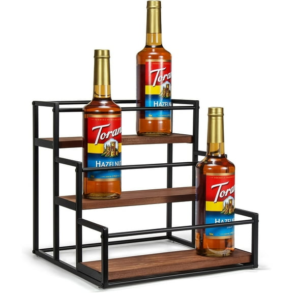 Coffee Syrup Rack Organizer, 3-Tier 12 Syrup Bottles Holder Stand for Coffee Bar Station Storage Shelves for Syrup, Wine
