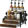 thumbnail image 1 of Coffee Syrup Rack Organizer - 4-Tier 8 Syrup Wine Bottles Stand with 82 Storage Drawer for K Cups, Coffee Pod Holder for Countertop, Bar Station, Kitchen, Rustic Brown, 1 of 9