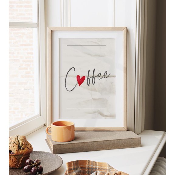 Coffee T-Shirt Minimalist Bar Station Decor Retro Kitchen Heart Font Art Tee Unframed Paper Print