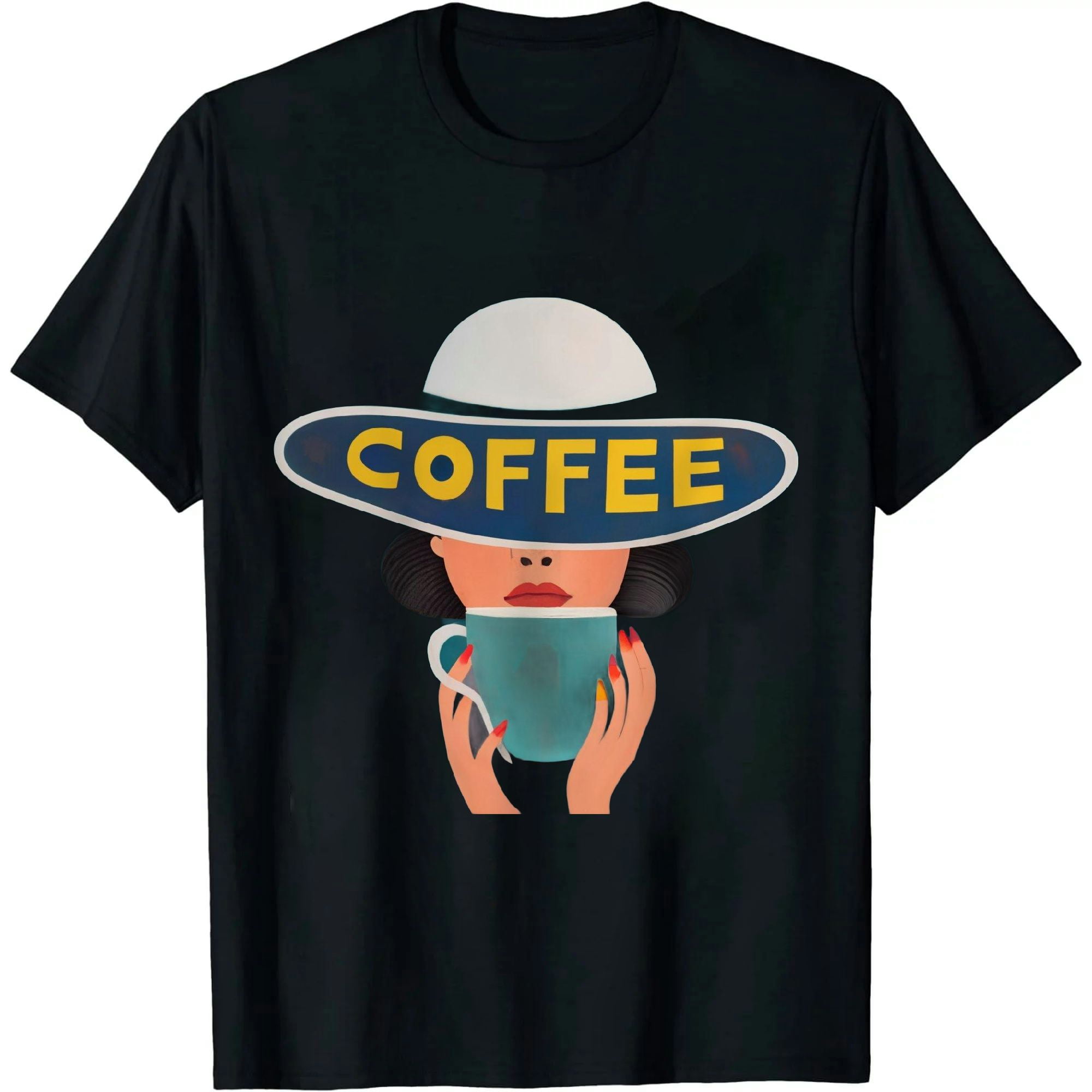 Style Coffee Print Fake Two-Piece Top Short Sleeve main image 0