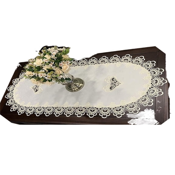 Coffee Tablcloth Lace Doilies for Side Table/End Table/Dining Table Centerpiece Decor, Table Top Dust-Proof Cover, Oval Table Cloth