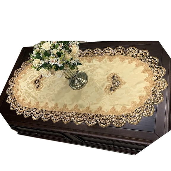 Coffee Tablcloth Lace Doilies for Side Table/End Table/Dining Table Centerpiece Decor, Table Top Dust-Proof Cover, Oval Table Cloth