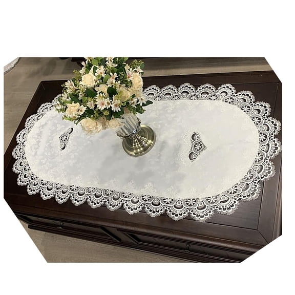 Coffee Tablcloth Lace Doilies for Side Table/End Table/Dining Table Centerpiece Decor, Table Top Dust-Proof Cover, Oval Table Cloth