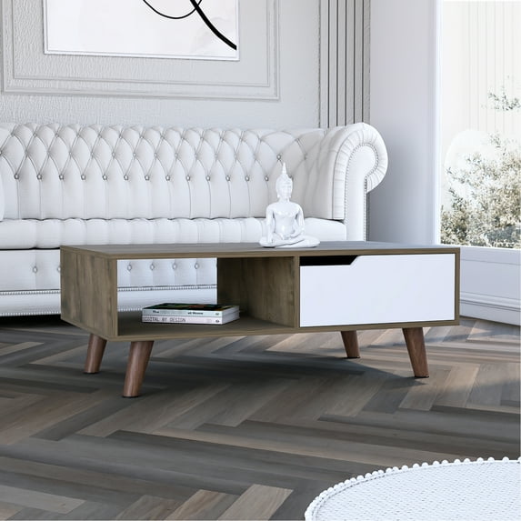 Coffee Table 2.0 - Rectangular, One Drawer, Four Legs, Engineered Wood, Contemporary Ornamental Rectangular 2.0, Modern Design For Living Room