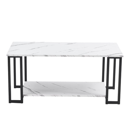 Coffee Table, 2 Layers 1.5cm Thick Marble MDF Rectangle 39.37" L Tabletop Iron Coffee Table , Dining Room, Coffee Shop, Resterant