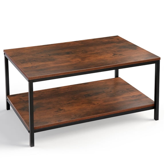 Coffee Table, 2-Tier Industrial With Storage Shelf For Small Apartment Living Room, Rectangle Wood And Stable Metal Tv Stand Side End Table, Rustic Brown, 31.5IN