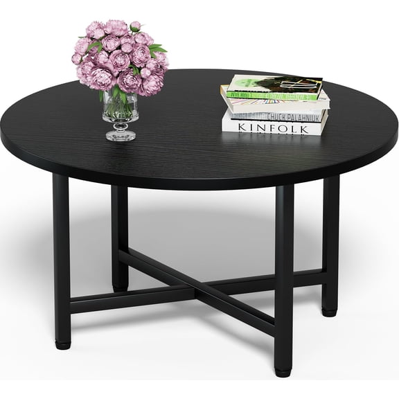 Coffee Table, 23.6" Coffee Tables for Living Room, Round Coffee Table with Metal Frame, Floor Table for Sitting on The Floor, Home, Office