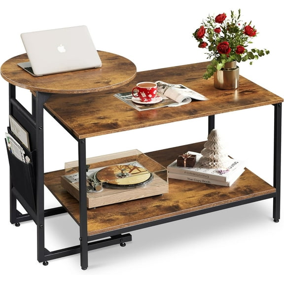 Coffee Tables for Living Room, Modern Center Table and Side Table Set with Storage Side Pouch for Bedroom, Apartment