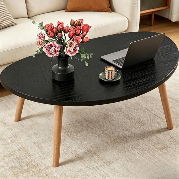 Coffee Table, 31.5“ Low Coffee Tables with Solid Wood Legs, Floor Table Desk for Sitting on The Floor, Easy Assembly Small Japanese Coffee Table for Living Room, Apartment, Office (Large Tri Black)