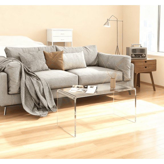 Coffee Table, 32" Long Rectangle Waterfall Coffee Table, Clear