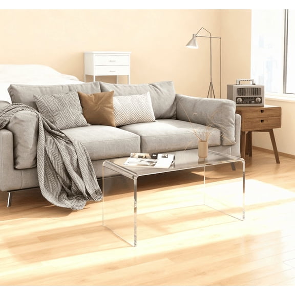 Coffee Table, 32" Long Rectangle Waterfall Coffee Table, Clear
