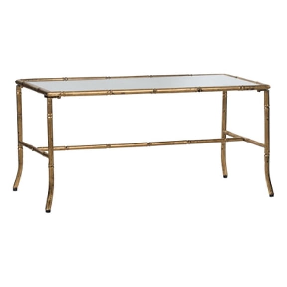 Coffee Table- 36 Inch Rectangular Glass Top- Antique Gold Iron Frame