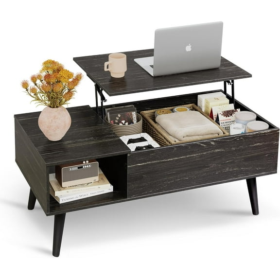 Coffee Table for Living Room, Lift Top Coffee Table with Storage, Small Rising Wooden Dining Center Table with Storage Shelf & Hidden Compartment