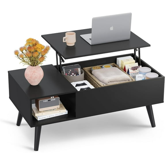Coffee Table for Living Room, Lift Top Coffee Table with Storage, Small Rising Wooden Dining Center Table with Storage Shelf & Hidden Compartment