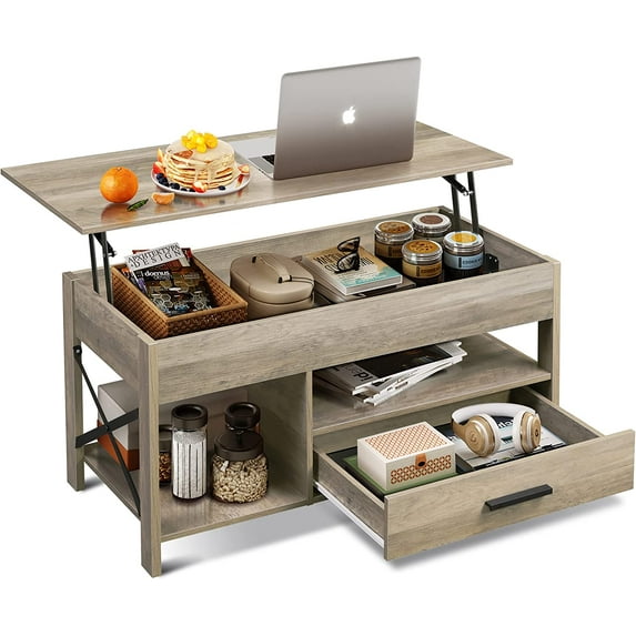 Coffee Table, 39" Lift Top Coffee Table with Hidden Compartment, Storage Drawers and Storage Shelf for Living Room, Reception Room, Grey
