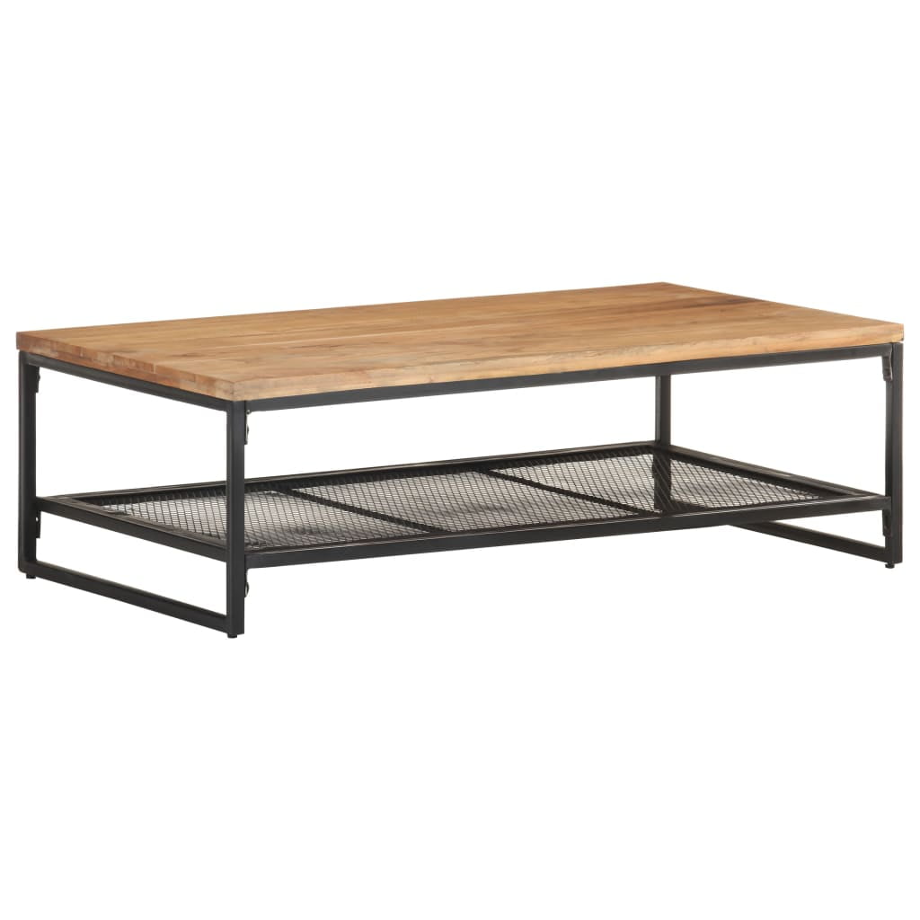 Rustic Acacia Wood Coffee Table with Powder-Coated Iron Legs