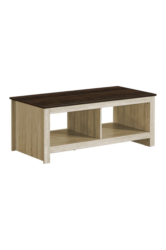Coffee Table, 44"L, Cocktail, Accent, Storage, Rectangular, Living Room, Beige Oak Laminate, Dark Brown Oak Laminate, Contemporary
