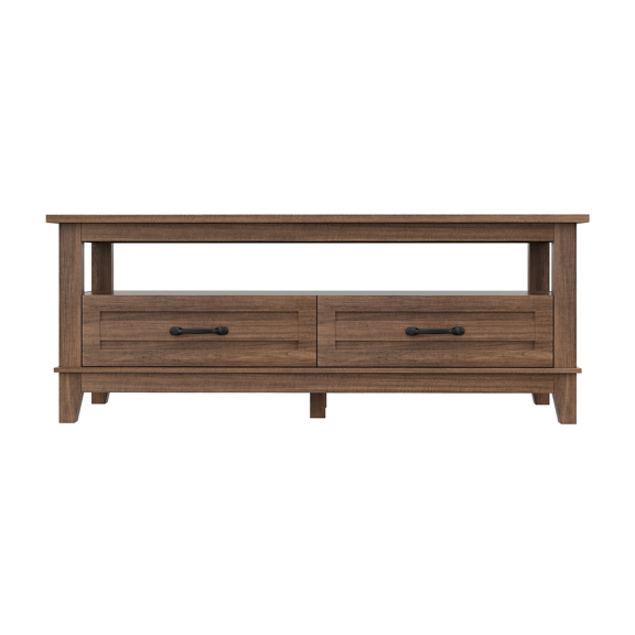 Coffee Table,47" Farmhouse Coffee Table with Storage,Rustic Wood Cocktail Table,Center Tables for Living Meeting Room with 2 Storage Drawers & Open Shelf