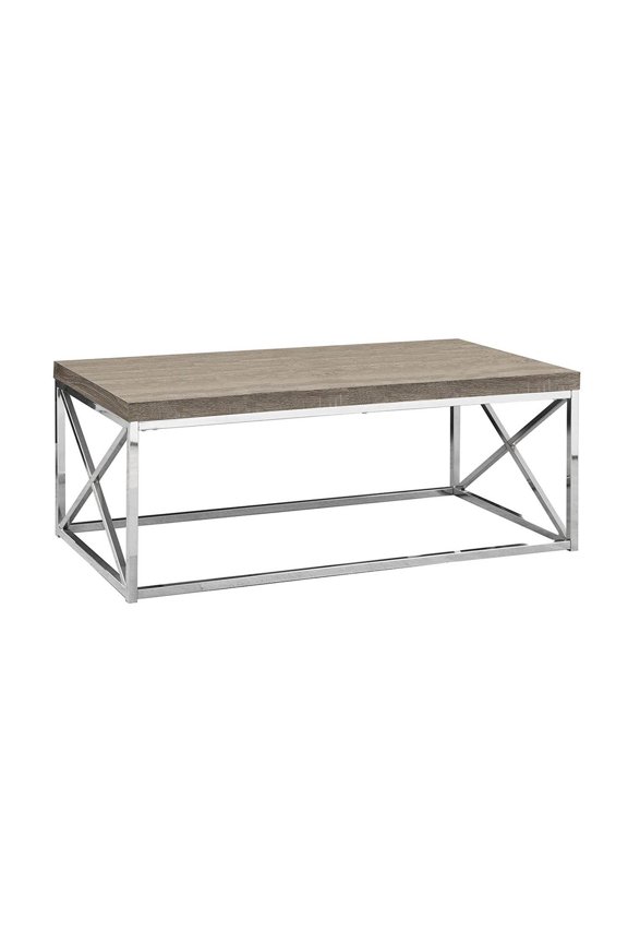 Monarch Dark Taupe Wood-Look Finish Chrome Metal Contemporary Style Coffee Table