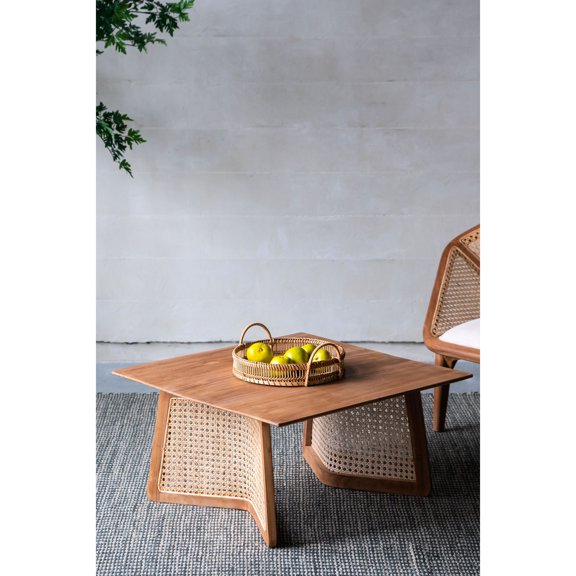 Coffee Table | Add Modern Element to Living Space | Teak and Rattan Construction | Create Dramatic Centerpiece