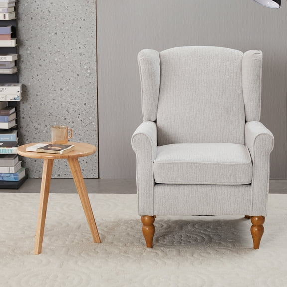 Coffee Table & Armchair Set,Vintage Luxury Style, a high-back comfortable reading chair (beige) & a solid wood coffee table (Natural Wood)