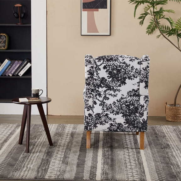 Coffee Table & Armchair Set,Vintage Luxury Style, a high-back reading chair (Antique White + Gray) & a solid wood coffee table (Walnut-Tone) , suitable for living rooms and bedroom relaxation areas