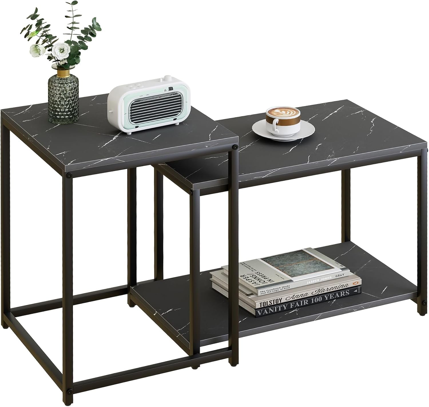 Coffee Table Black Rectangular Table for Living Room,Nesting Coffee ...