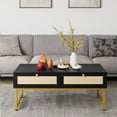 thumbnail image 1 of Coffee Table, Boho Center Table with Rattan Drawers, Rectangular Coffee Table for Living Room, Black, 1 of 7