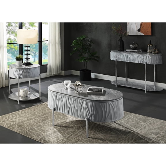 Coffee Table | Chrome and Gray Contemporary Design, Great for Living Room | 15mm Thick Synthetic Wood Build | Solves Lack of Storage and Stylish Furniture Problem