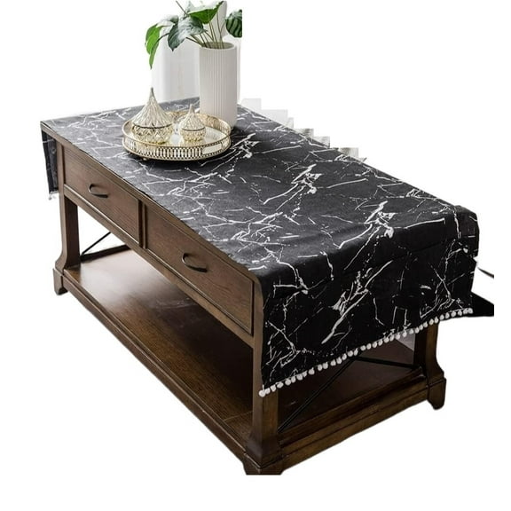 Coffee Table Cloth Rustic Style Living Room Center End Table Cover with Pocket, Cotton Linen Tablecloth