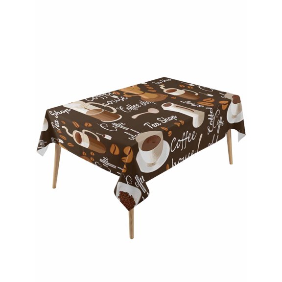 Coffee Table Cloth, Waterproof Tablecloth for Rectangle Tables, Brown Retro Coffee Theme Beans Latte Tea Cup Reusable Washable Fabric Table Cover for Restaurant Kitchen Dining Tables 60"x120"