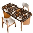 thumbnail image 1 of Coffee Table Cloths for 3 Foot Rectangle Tables, Brown Retro Coffee Theme Beans Latte Tea Cup Patio Waterproof Elastic Fitted Tablecloths, Washable Rectangular Table Cover for Camping, 1 of 8