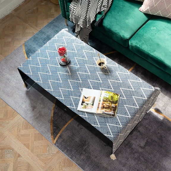 Coffee Table Cover,Japanese Wave Table Covers With Tassel Washable,Dustproof Table Cover Protector For TV Cabinet Study Coffee Table Bedside Table-Blue-40x200cm(16x79")