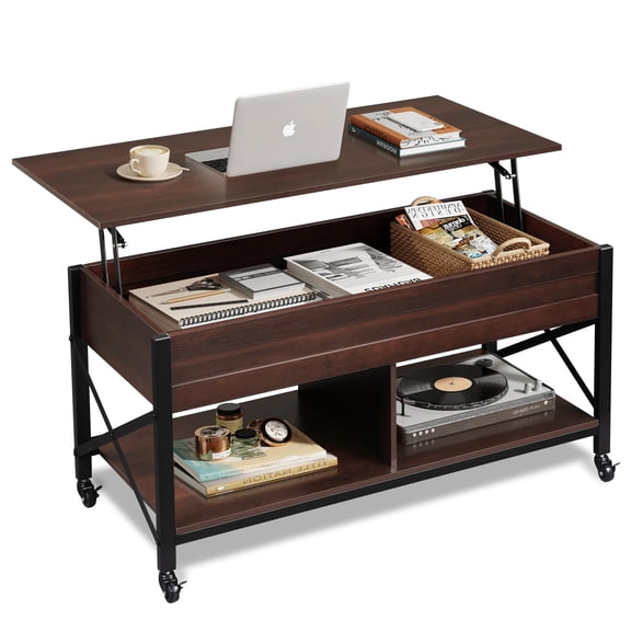 Coffee Table Espresso, 41.3" Lift Top Coffee Table with 4 Wheels