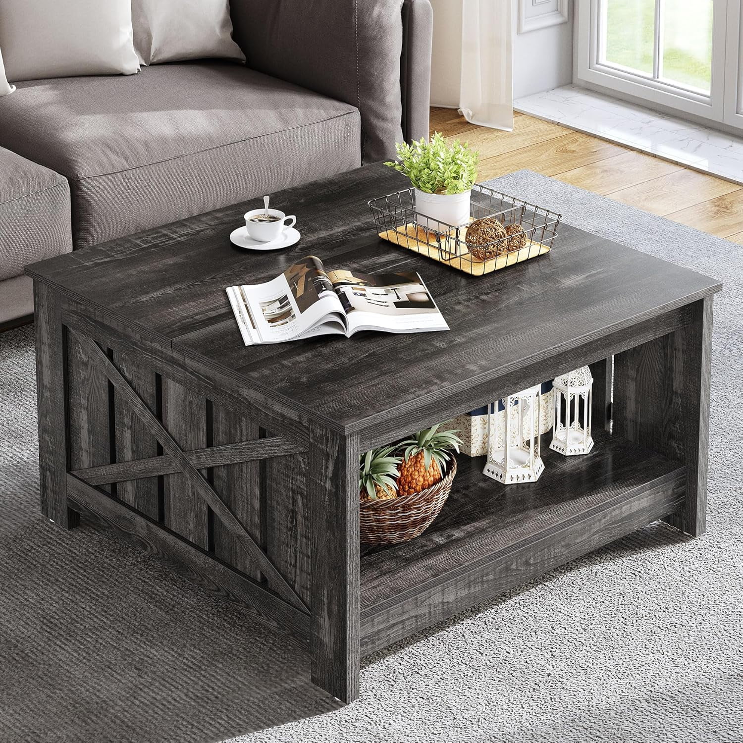 Thumbnail for Rustic Wooden Coffee Table With Storage