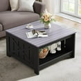 thumbnail image 1 of Farmhouse Coffee Table with Storage Rustic Wood Cocktail Table, Square Coffee Tables for Living Meeting Room with Half Open Storage Compartment, Grey and Black, 1 of 8