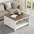 thumbnail image 1 of Coffee Table Farmhouse Coffee Table with Storage Rustic Wood Cocktail Table, Square Coffee Tables for Living Meeting Room with Half Open Storage Compartment, Grey Wash, 1 of 6