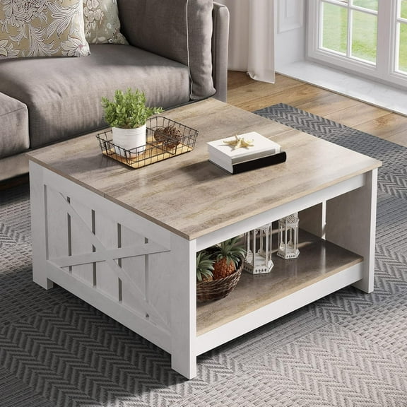Coffee Table Farmhouse Coffee Table with Storage Rustic Wood Cocktail Table, Gray