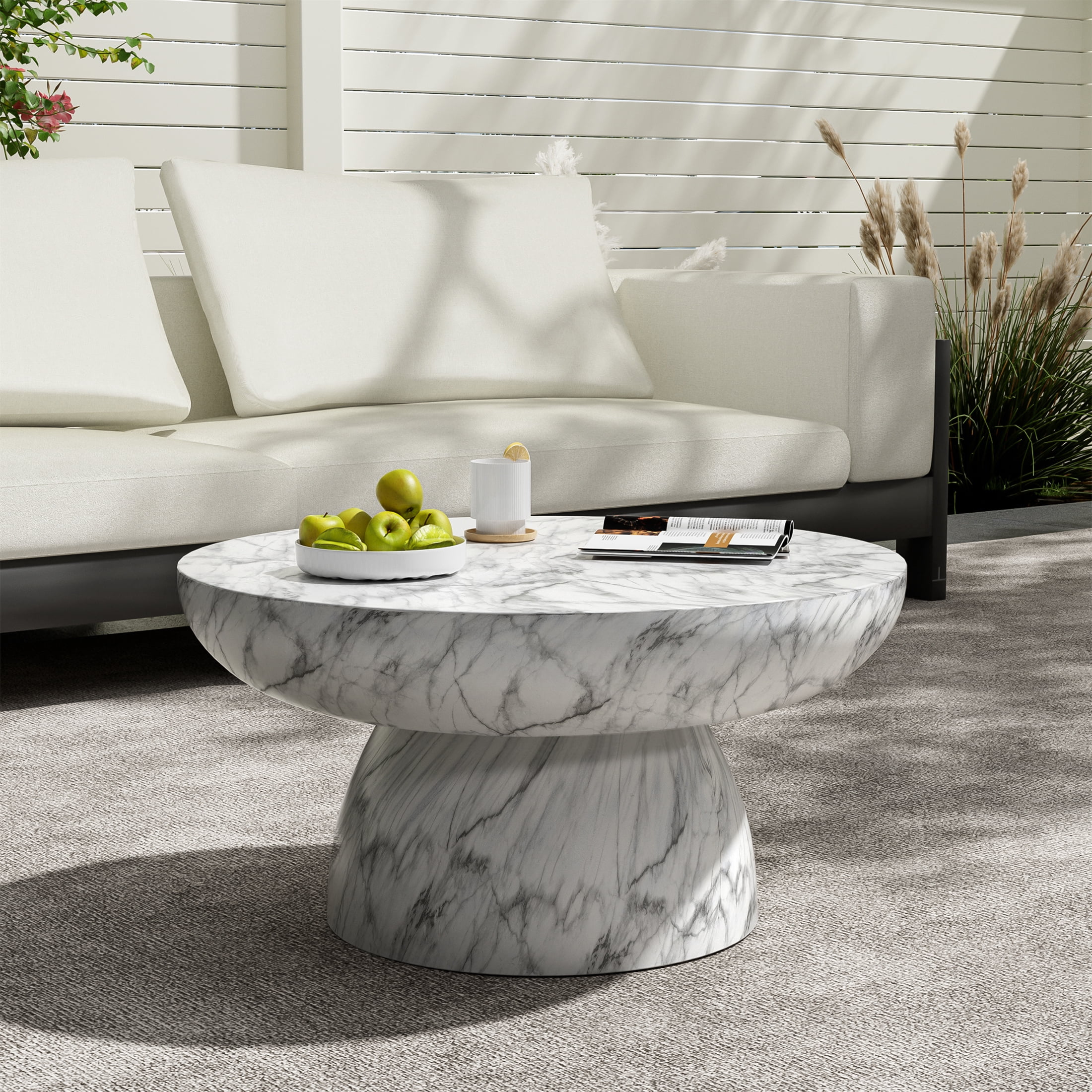 Coffee Table, Faux Marble Table for Both Indoor and Outdoor Use, Marble Finish