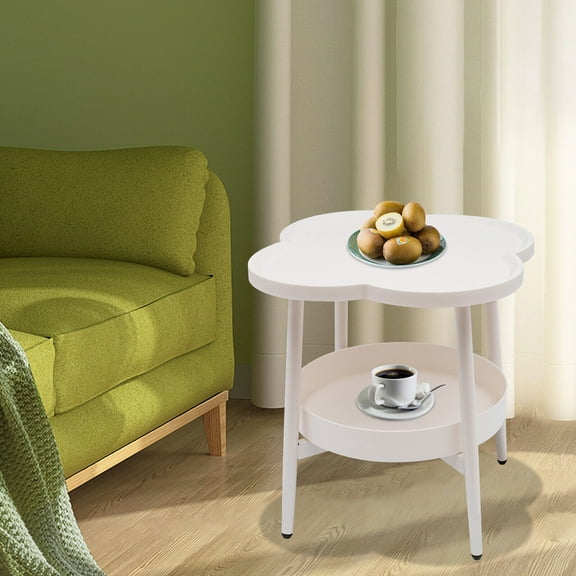 Coffee Table Four-Leaf Clover Shape End Table Coffee&Tea Table Sofa Side Snack Table Lamp Table Bedside Table, For Living Room, Bedroom, Hallway, Study Room (Creamy White)
