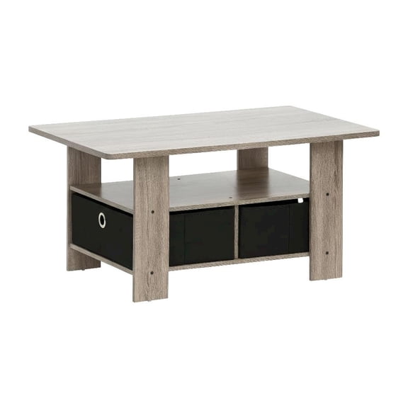 Coffee Table French Oak Grey Black with Bin Drawer and Sturdy Design