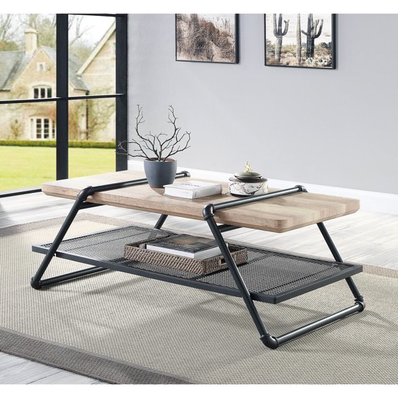 Coffee Table | Functional and Stylish Piece | Paper Veneer on Composite Wood | Water Pipe - Style Support