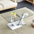 thumbnail image 1 of Coffee Table with Glass Top, Rectangular Tempered Glass End Table with Marble Patterned MDF Legs, Minimalist Coffee Table for Living Room, Bedroom and Office, 1 of 7