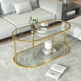 thumbnail image 1 of Coffee Table Gold Glass Coffee Table for Living Room,2 Tiers Oval Center Table with Sturdy Metal Frame,Modern Tempered Glass Accent Table for Bedroom Home Office, 1 of 18